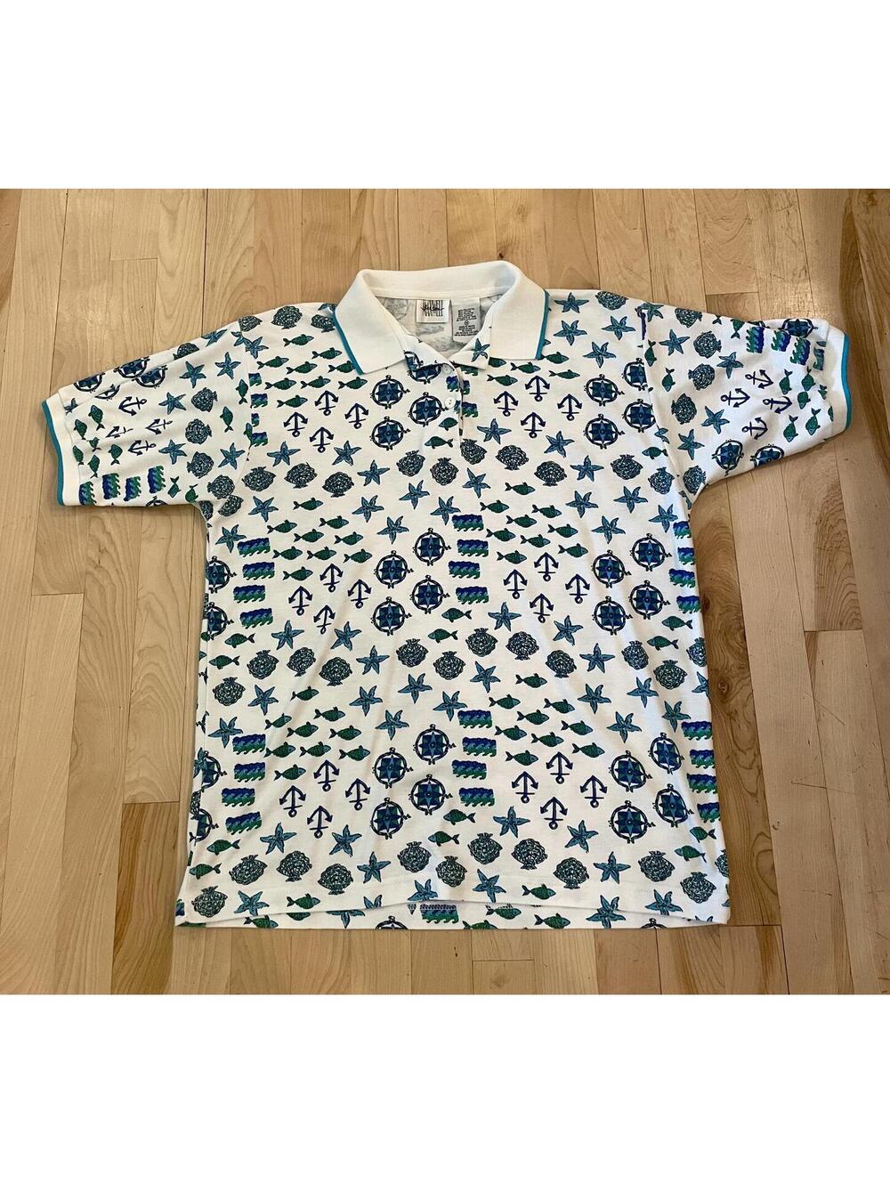 Jantzen Family Nautical Print Polo Shirt Size M
